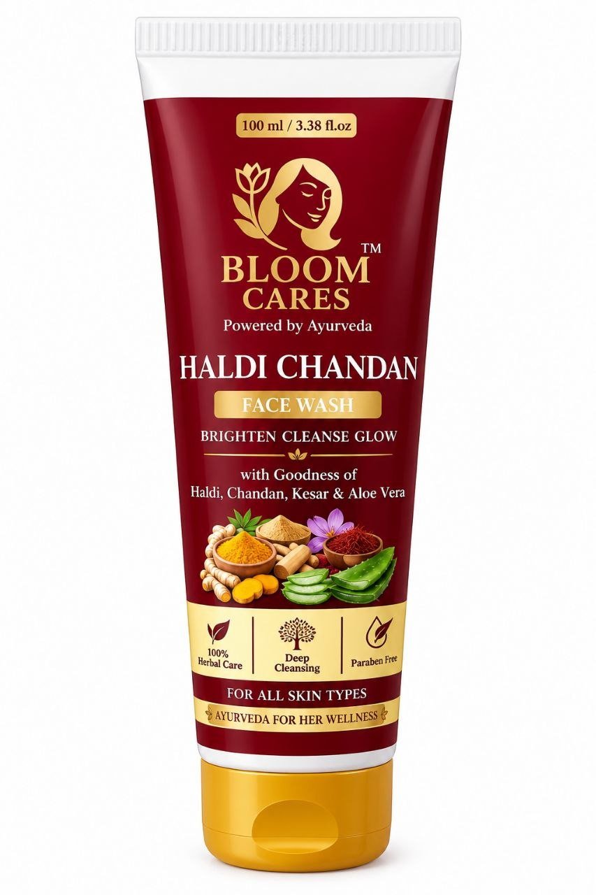 Bloom Cares Haldi Chandan Face Wash (100 ml) | Ayurvedic Cleanser with Turmeric & Sandalwood | For Oil Control, Glow & Daily Use